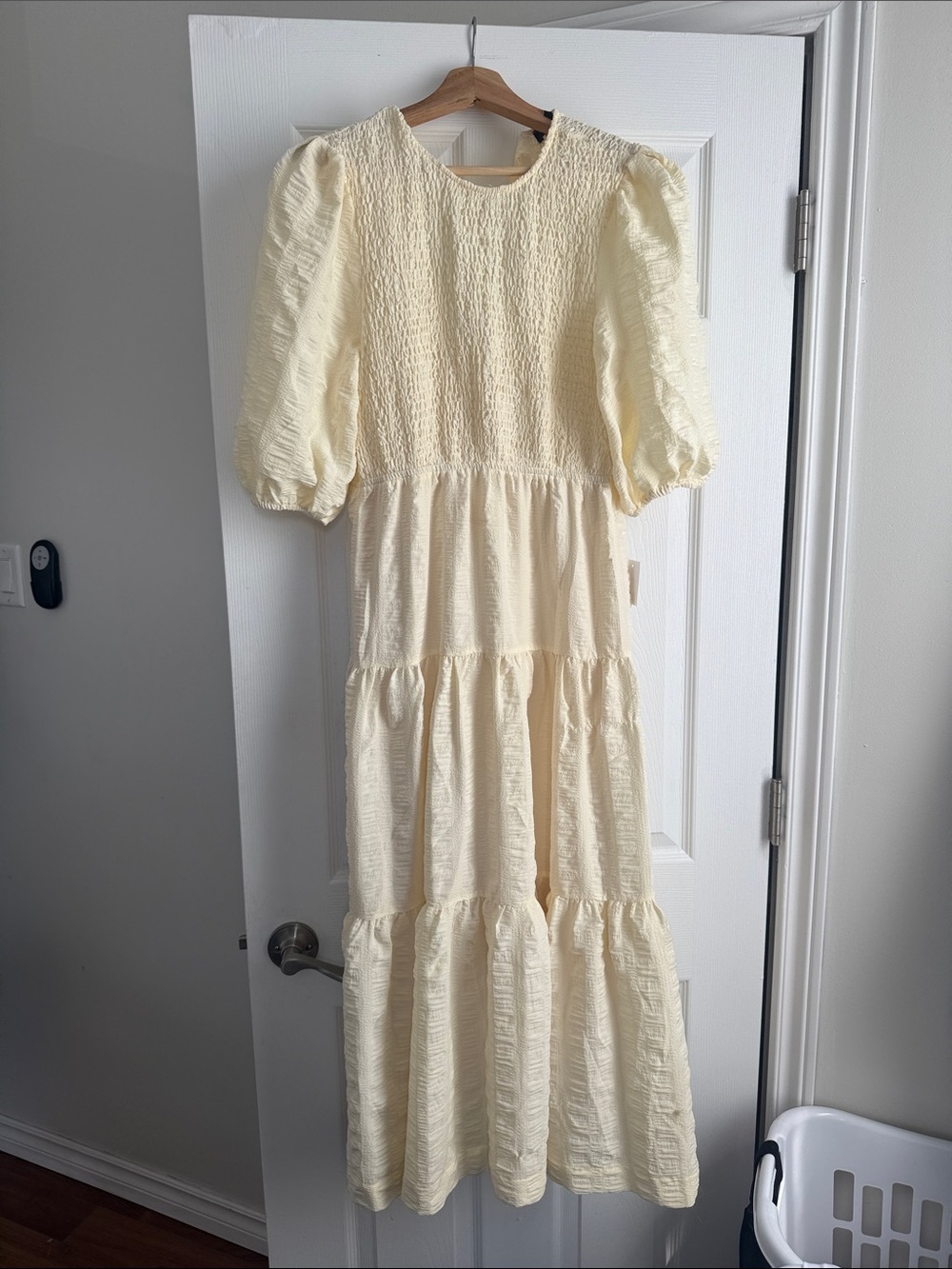 En Saison Cream Smocked Tiered Maxi Dress with Puff Sleeves